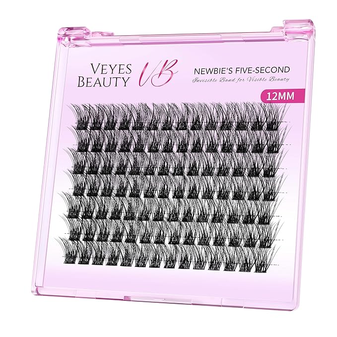 VEYESBEAUTY Lash Clusters Individual Eyelash Extensions Thin & Invisible Band DIY False Eyelashes for Self-application Newbie's Five-Second Series Wispy Lash Tray, Boldeye 12mm Single Length