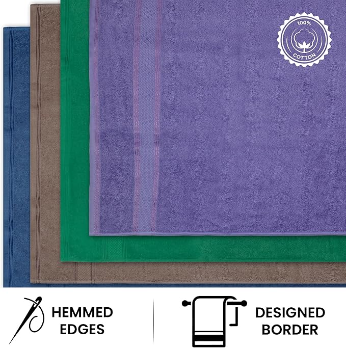 Casa Lino Multicolor II Bath Towels Set of 4 (54" x 27") - Large Bathroom Towel Set - 100% Cotton Towels for Bathroom - Highly Absorbent & Quick Dry Bath Towel Multipack - New Apartment Essentials