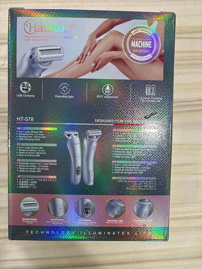 Hatteker Women's Electric Shaver Bikini Trimmer Hair Trimmer for Women Electric Razor for Legs Bikini Underarm Public Hairs Led Display IPX7 Waterproof Gift for Women (Blue)