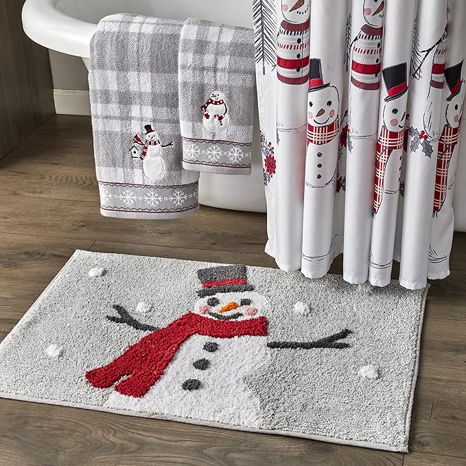 SKL Home Christmas/Winter Whistler Snowman Hand Towel 2pc Set for Bath/Kitchen/Bar & Gift, Gray