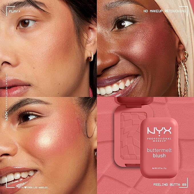 NYX PROFESSIONAL MAKEUP Buttermelt Powder Blush, Fade and Transfer-Resistant Blush, Up to 12HR Make Up Wear, Vegan Formula - Feeling Butta