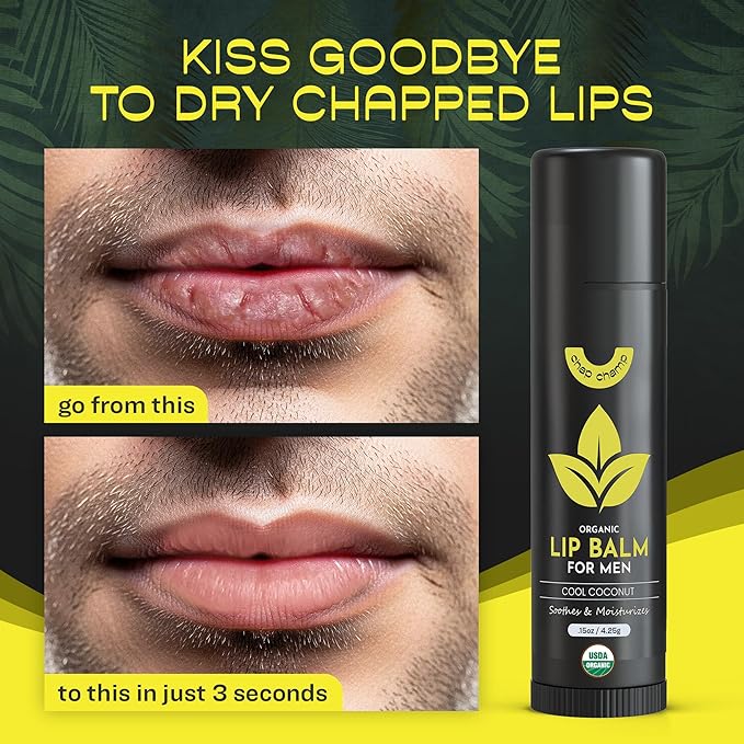 Lip Balm for Men - USDA Organic Certified Chapstick for Men - All Natural Ingredients - Contains Vitamin E and Beeswax - Peppermint, Coconut & Vanilla - MADE IN THE USA (6 pack)