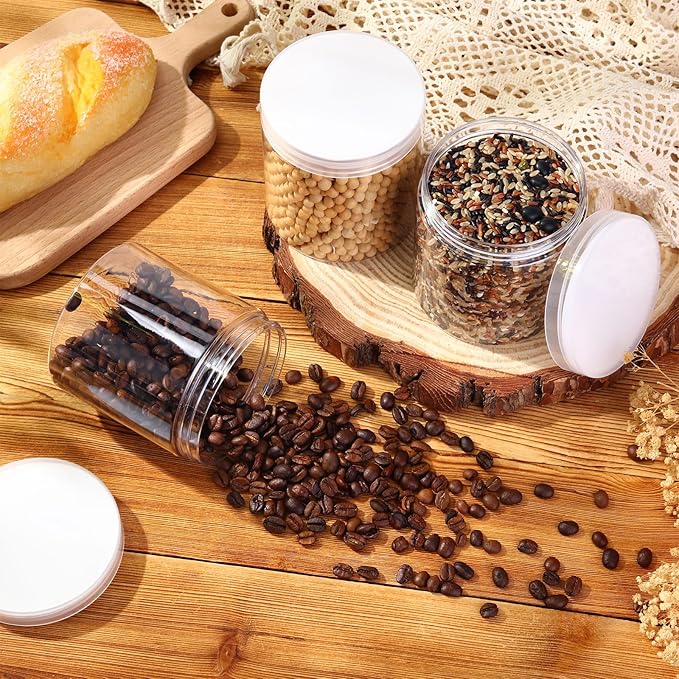 SATINIOR 24 Pieces Empty Clear Plastic Jars with Lids Round Storage Containers Wide Mouth for Beauty Product Cosmetic Cream Lotion Liquid Butter Craft and Food (Clear Lid,16 oz)