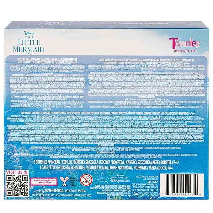 Townley Girl The Little Mermaid Clam Beauty Compact Set Kit with Lip Gloss Palette, Makeup Set for Kids Girls, Ages 3+ Perfect for Parties, Sleepovers and Makeovers