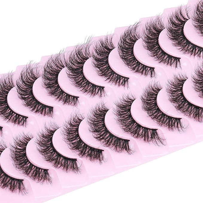 Mink Lashes 10 Pairs False Eyelashes D Lashes Natural Cat Eye Volume Faux Mink Lashes Wispy 18 mm 5D Thick Soft Eyelashes Pack by FANXITON
