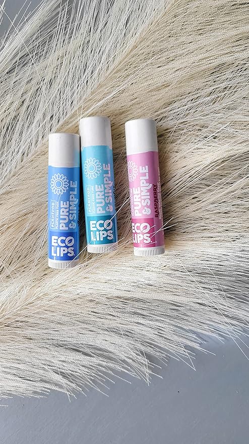 Eco Lips - Pure & Simple Raspberry, Coconut and Vanilla Organic Lip Balm 9-Pack (0.15 oz.) - 100% Natural. 100% Plastic-Free Plant Pod Packaging. Made in USA