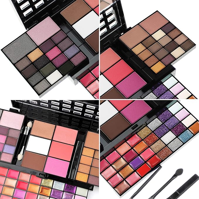 Professional Makeup Palette Set, 36 Colors Eyeshadow + 28 Lip Glosses + 4 Concealer Powder + 3 Blushers + 2 Contouring + 1 Highlight + 3 Brushes + Mirror, Make Up Palette Set