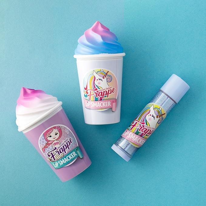 Lip Smacker Magical Frappe Collection 3 Pack Beverage Lip Balm - Moisturizing, Soothing Unicorn & Mermaid Delight/Magic