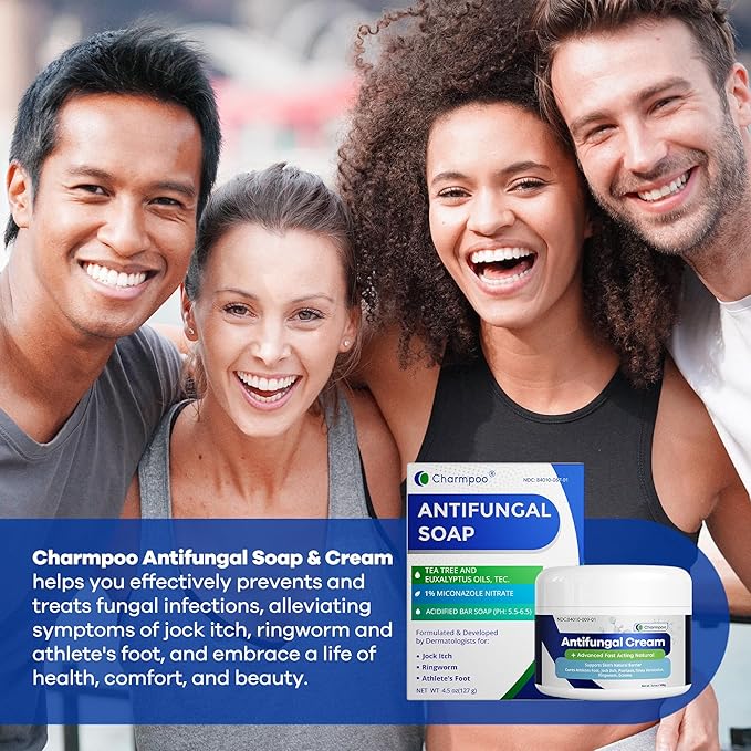 Antifungal Soap with Tea Tree Oil: 2 Medicated Bars for Athletes Foot Ringworm Jock Itch & Skin Fungus Itch Odor Relief & Moisturizing Skin Care for Face Body Wash Daily Use for Women Men 9OZ