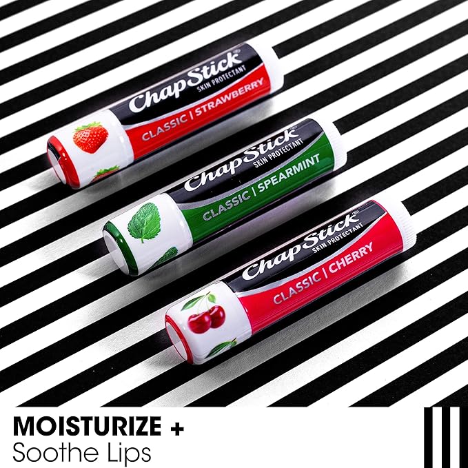 ChapStick Lip Care Bundle – Classic Collection 3-Pack with Spearmint, Cherry & Strawberry ChapStick + Classic Original Lip Balm, 0.15 Oz Ea (5 Piece Set)