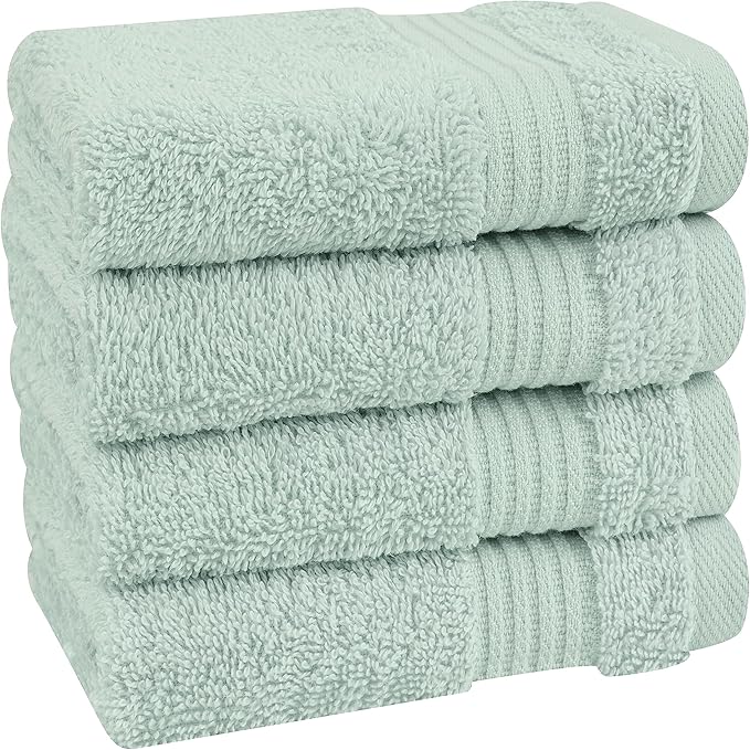 Cotton Paradise 100% Cotton Turkish Washcloth Set for Bathroom, 4 Piece Soft Absorbent Small Hand Face Towels Wash Rags, Mint