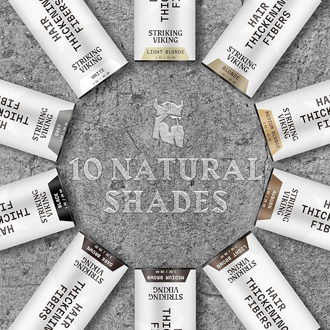 Striking Viking Hair Fibers for Thinning Hair (Medium Brown) 28g - Naturally Derived - Long Lasting Powder, Undetectable, Thicker Look for Men & Women
