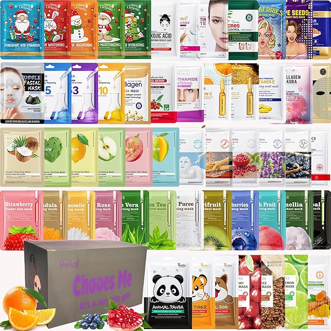 55 Pack Collagen Face Masks Skincare Bulk,Hydrating Spa Face Mask Beauty for Sensitive Skin,Sheet Mask for Skin Care, Facial Mask Sets Birthday Party Gifts for Women/Teen Girls/Kids