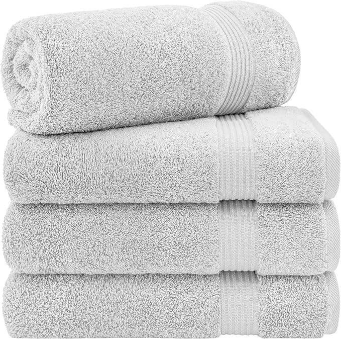 Cotton Paradise 4 Piece Turkish Bath Towels for Bathroom, 100% Cotton Extra Large Soft Plush Towels Bathroom Set, Silver Grey