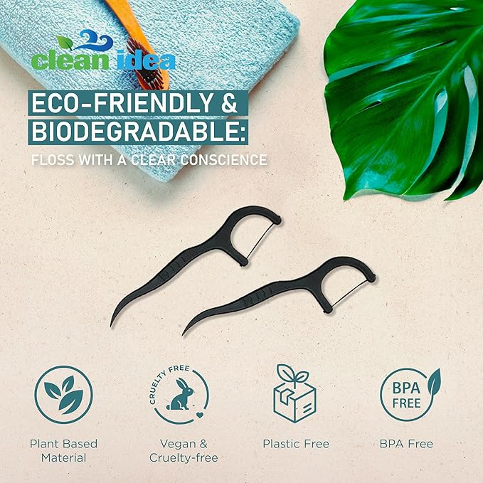 EcoFlossers Charcoal 300ct, Eco Friendly Flossers for Adults & Kids, Everyday Dental Floss Picks, Easy on Gums Floss Picks for Teeth, Tooth Flossers