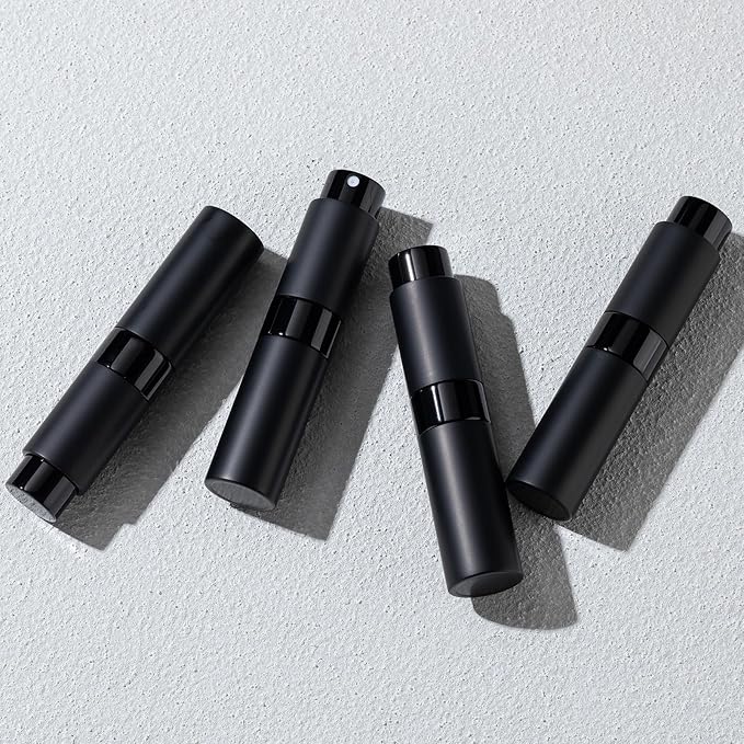 Travel Perfume Bottle Refillable - Cologne Spray Atomizer Mini - Small Travel Size Sprayer Empty for Refill Sample Container - Portable Fragrance Decant Dispenser for Men Women 8ml 4PCS Black