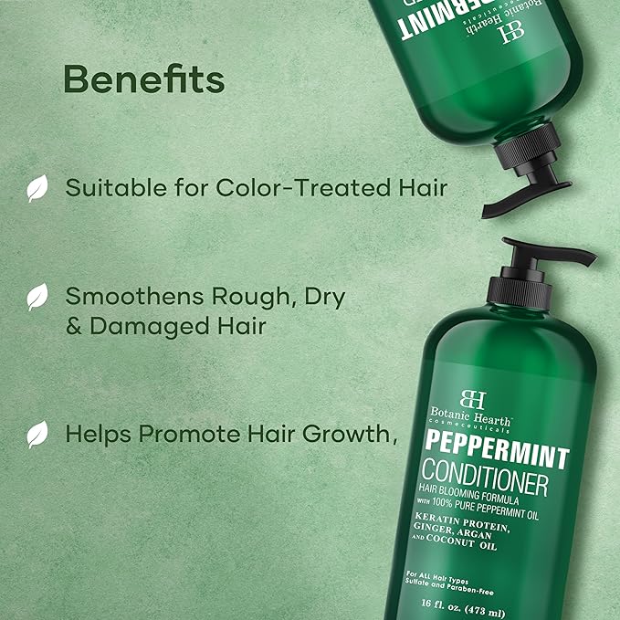 Botanic Hearth Peppermint Hair Conditioner | Hair Conditioner For Dry Damaged And Color Treated Hair | Volumizing Conditioner For Fine & Thin Hair | Paraben & Sulfate Free | Men & Women | 16 Fl Oz