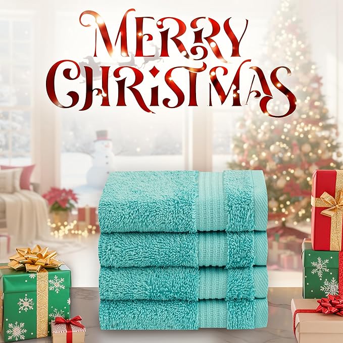 Cotton Paradise 100% Cotton Turkish Washcloth Set for Bathroom, 4 Piece Soft Absorbent Small Hand Face Towels Wash Rags, Turquoise