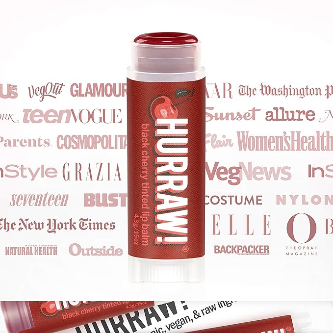 Hurraw! Black Cherry Tinted Lip Balm, 3 Pack: (Sheer Red Tint) Organic, Certified Vegan, Cruelty and Gluten Free. Non-GMO, 100% Natural Ingredients. Bee, Shea, Soy and Palm Free. Made in USA