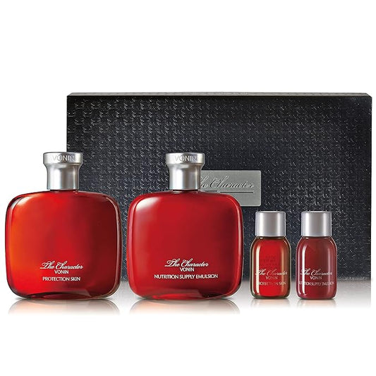 The Character Set (11.5fl oz) - Daily Skincare Kit for Men's Skin Protection & Rejuvenation by LG Beauty. Toner, Emulsion with Woody Musk Scent.