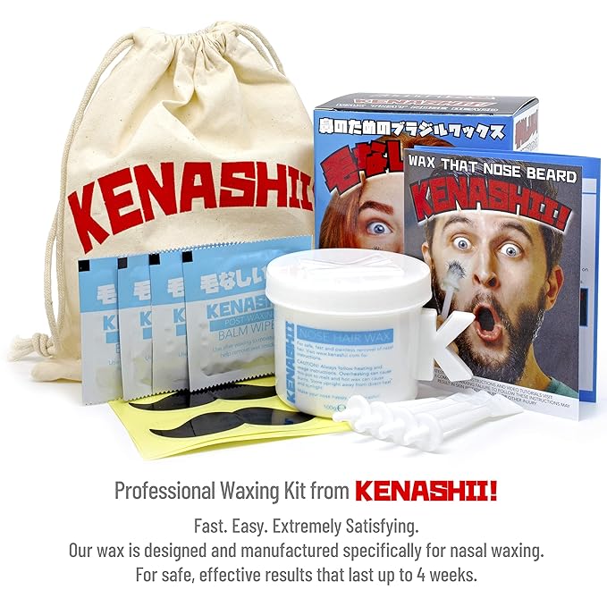 KENASHII Nose Wax Kit | 100 g Wax, 24 Applicators | Hair Removal Kit for Men and Women | Includes Balm Wipes and Mustache Guards | Lasts up to 5 Weeks