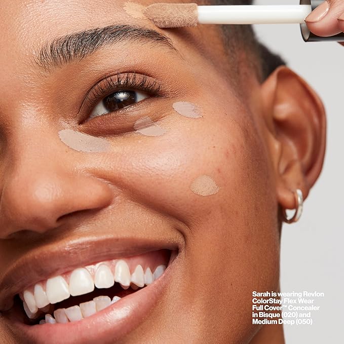 Revlon ColorStay Flex Wear, Full Cover Non-Creasing Concealer, Infused with Hyaluronic Acid & Vitamin E, Flexible Longwear, 050 Medium Deep, 0.34 Fl Oz