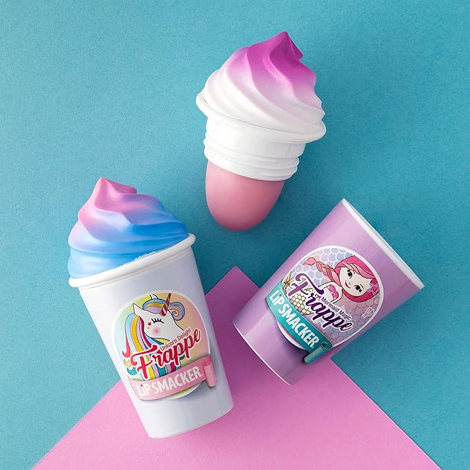 Lip Smacker Magical Frappe Collection 3 Pack Beverage Lip Balm - Moisturizing, Soothing Unicorn & Mermaid Delight/Magic