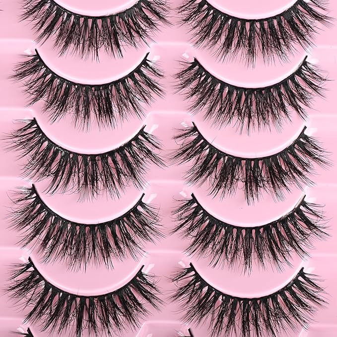 FARRED Lashes Natural Look Short Cat Eye Natural Lashes Fluffy Wispy False Eyelashes 14 Pairs Faux Mink Strip Eye Lashes Pack for Daily Makeup (F7 | 6-15mm)