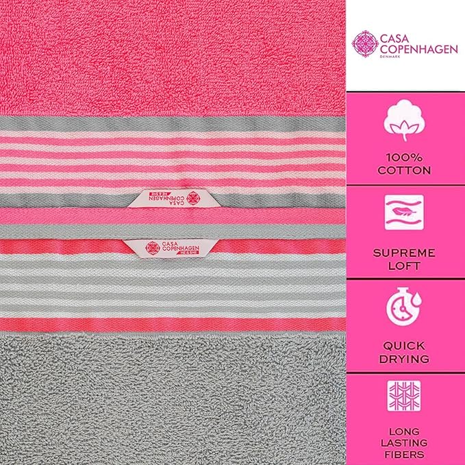 CASA COPENHAGEN He & She 2 Pieces Large Bath Sheet Set- Grey Violet + Dusty Pink, 550 GSM, Designed in Denmark Made of Soft Egyptian Cotton for Bathroom, Kitchen & Shower