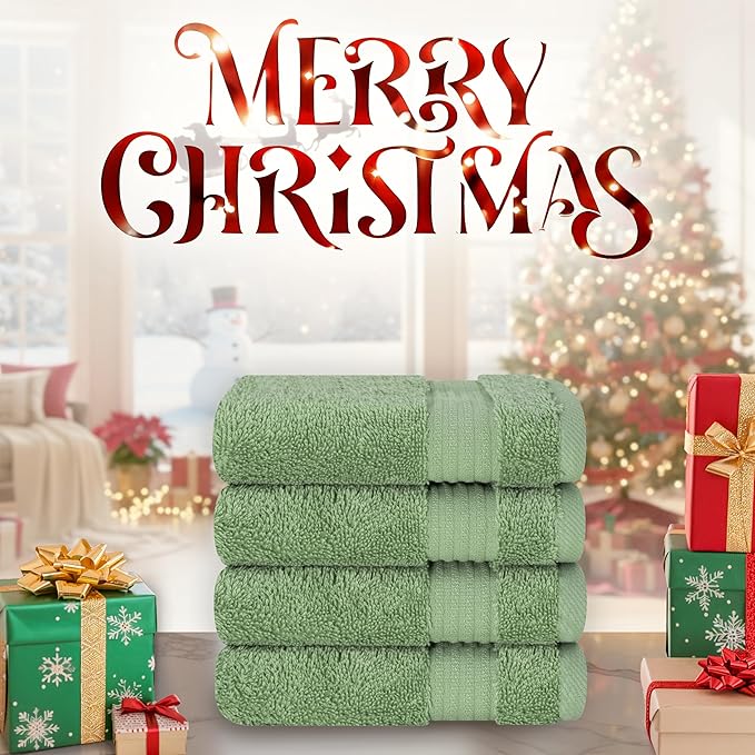 Cotton Paradise 100% Cotton Turkish Washcloth Set for Bathroom, 4 Piece Soft Absorbent Small Hand Face Towels Wash Rags, Sage Green