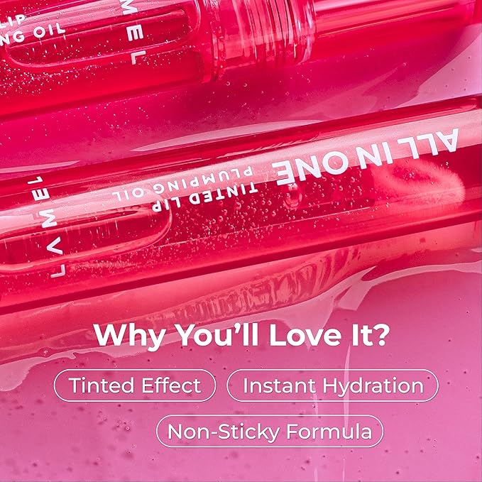 All-in-One Lip Oil - Lightweight, No-Sticky, Tinted, Plumping, Hydrating Lip Gloss - Lip Balm for Day & Night Use, Long-Lasting Lip Stain, Lip Glow Oil, Lip Plumper Tint - Pink Sparkle №402
