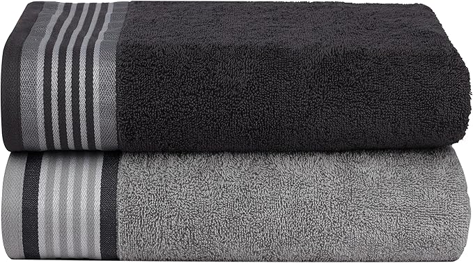 CASA COPENHAGEN He & She 4 Pieces Large Bath Towel Set- Pine Grey + Grey Violet, 550 GSM, Designed in Denmark Made of Soft Egyptian Cotton for Bathroom, Kitchen & Shower