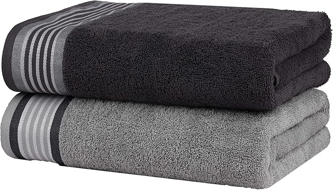 CASA COPENHAGEN He & She 4 Pieces Large Bath Towel Set- Pine Grey + Grey Violet, 550 GSM, Designed in Denmark Made of Soft Egyptian Cotton for Bathroom, Kitchen & Shower