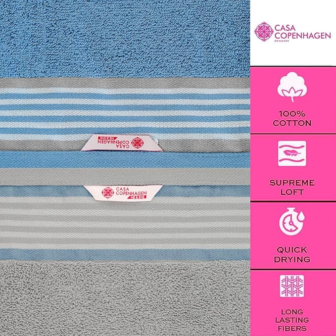 CASA COPENHAGEN He & She 2 Pieces Large Bath Sheet Set- Grey Violet + Dusty Blue, 550 GSM, Designed in Denmark Made of Soft Egyptian Cotton for Bathroom, Kitchen & Shower
