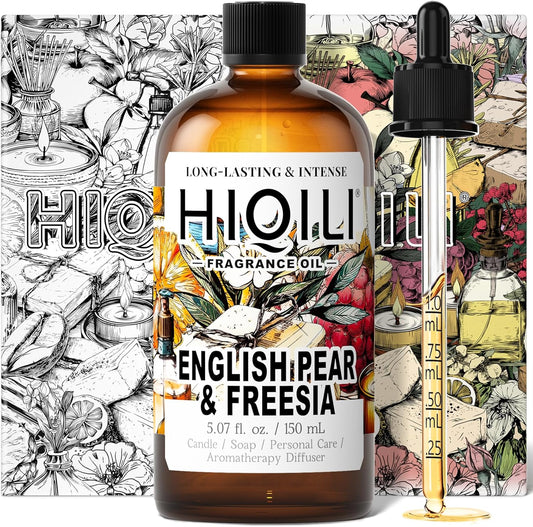 HIQILI English Pear & Freesia Fragrance Oil for Candle, Soap & Perfume Making, Premium Scents for Essential Oil Diffuser, Home Spray - 5.07 Fl Oz