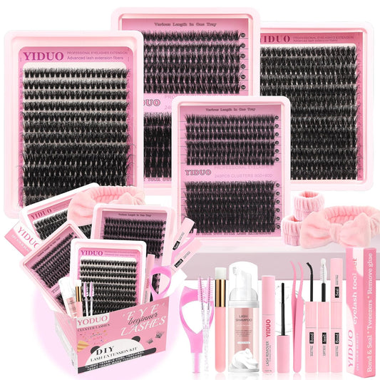 994Pcs Bulk Packs Lashes Clusters Kit Volume False Eyelash Extensions D Curl Wispy Individual Fake Eyelashes, Volume Studio Effect, Wholesale Large Pack with Glue&Seal|Tweezers|Removers|Cleanser
