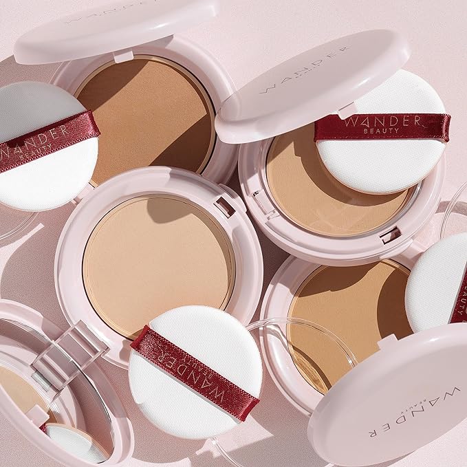 Wander Beauty Wanderlust Powder Foundation - Rich Deep - Blurs & Evens Skin Tone - Perfects & Hydrates With Hyaluronic Acid, Aloe, Honeysuckle, & Vitamin E - Lightweight, Buildable Coverage - 0.31 oz