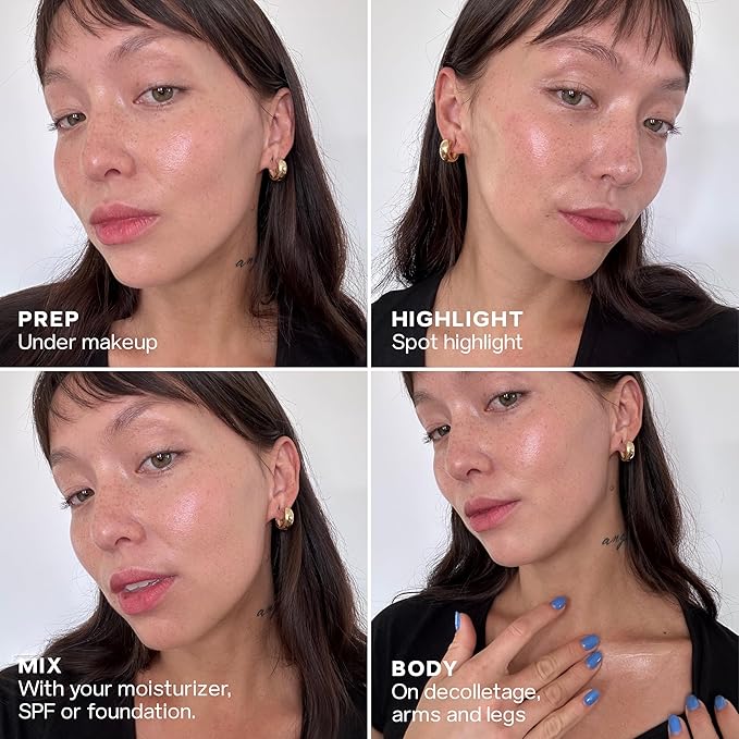 Saie Mini Glowy Super Gel Lightweight Illuminator - Luminizer + Makeup Primer for Glowing Skin - Enriched with Vitamin C + Hydrating Squalane Oil - Wear Alone or Under Makeup - Sunglow (0.5 oz)