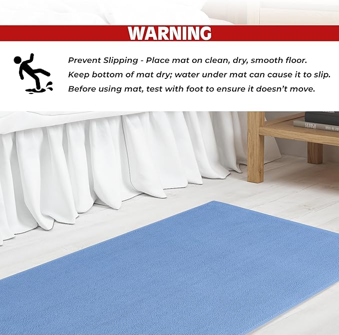 Cotton Paradise 100% Cotton Non Slip Bath Mats for Bathroom, 20x34 inch Soft Absorbent Quick Dry Machine Washable Floor Bath Mat, Sky Blue Bath Rug