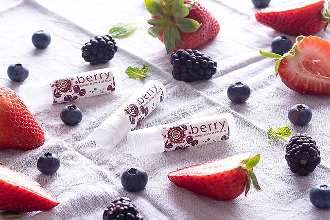 Lip Balm Set: Woolzies All-Natural Shea Butter, Beeswax, Coconut Oil, Vitamin E Infused Lip Moisturizer Care (3 Pack, Berry)