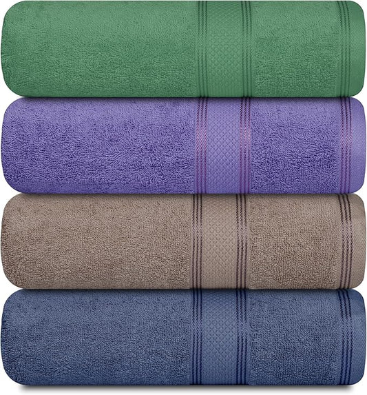 Casa Lino Multicolor II Bath Towels Set of 4 (54" x 27") - Large Bathroom Towel Set - 100% Cotton Towels for Bathroom - Highly Absorbent & Quick Dry Bath Towel Multipack - New Apartment Essentials