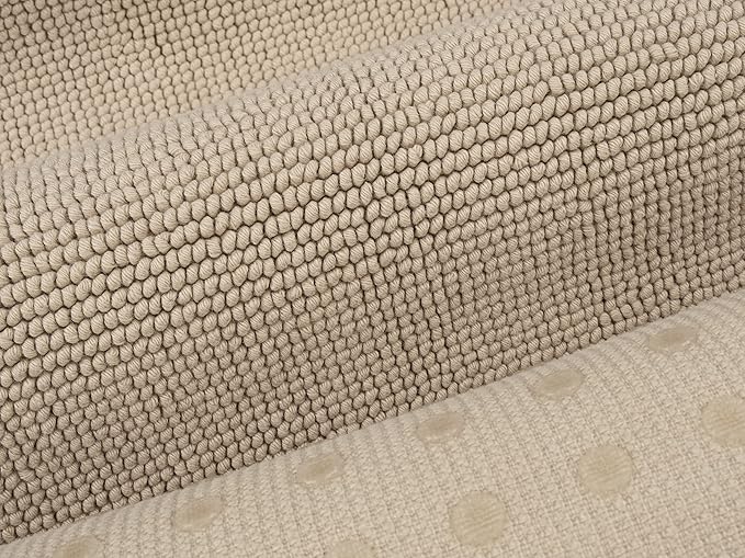 Cotton Paradise 100% Cotton Non Slip Bath Mats for Bathroom, 20x34 inch Soft Absorbent Quick Dry Machine Washable Floor Bath Mat, Beige Bath Rug
