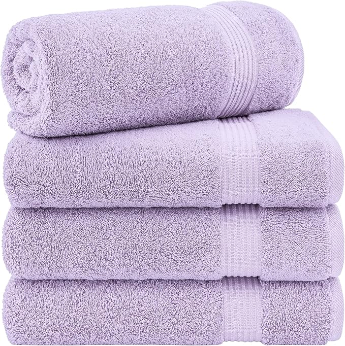 Cotton Paradise 4 Piece Turkish Bath Towels for Bathroom, 100% Cotton Extra Large Soft Plush Towels Bathroom Set, Lilac
