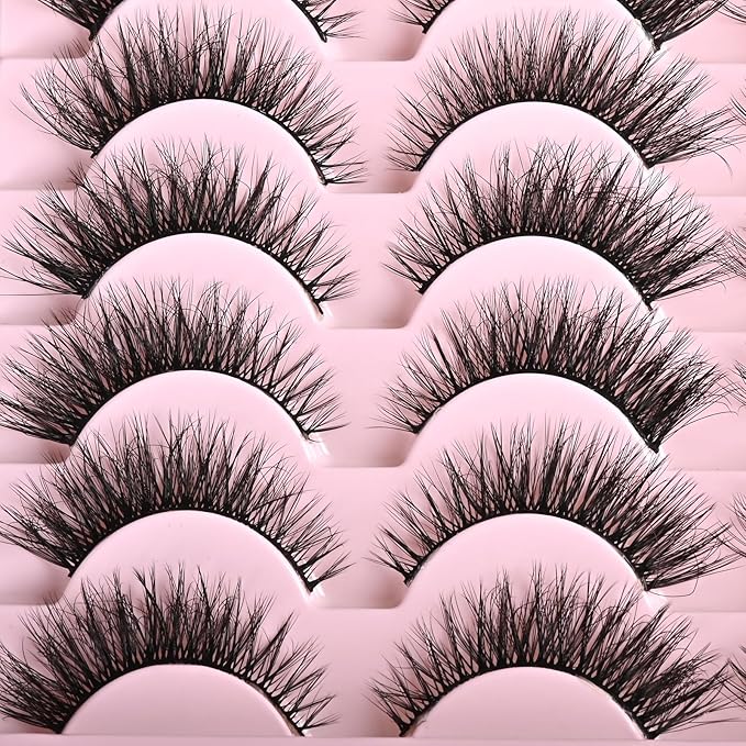 FARRED Cat Eye Lashes Short Natural Eyelashes Fluffy Wispy Lashes 14 Pairs False Lash Wispy Volume Fake Eyelash Faux Mink Strip Lashes Pack for Daily Makeup (F13 | 7-14 mm)