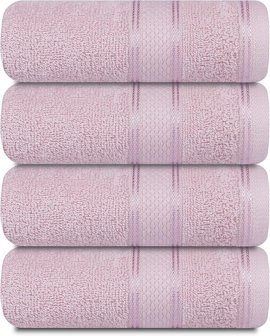Casa Lino 100% Cotton Hand Towels for Bathroom - Soft, Highly Absorbent & Quick Dry Kitchen Towels - Gym Towel Set - Travel Towel Set - 24" x 16" - Pack of 4 - (Blush Pink)