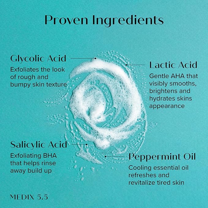 MEDIX 5.5 Body Scrub Skin Care Glycolic Acid Exfoliating Body Cleanser KP Bump Eraser | AHA + Lactic Acid Anti Aging All Skin Type Wash | Keratosis Pilaris & Acne | Body & Face Wash Exfoliate, 2-Pack