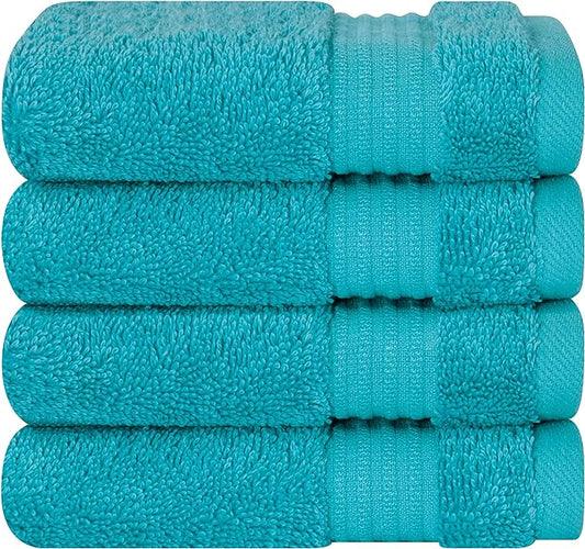 Cotton Paradise 100% Cotton Turkish Washcloth Set for Bathroom, 4 Piece Soft Absorbent Small Hand Face Towels Wash Rags, Aqua Blue