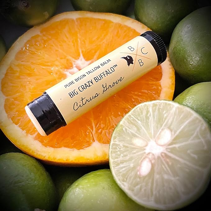 Pure Bison Tallow Lip Balm, Citrus Grove, (5 pack) - Lemongrass & Lemon, Moisturizing, Non-Habit Forming