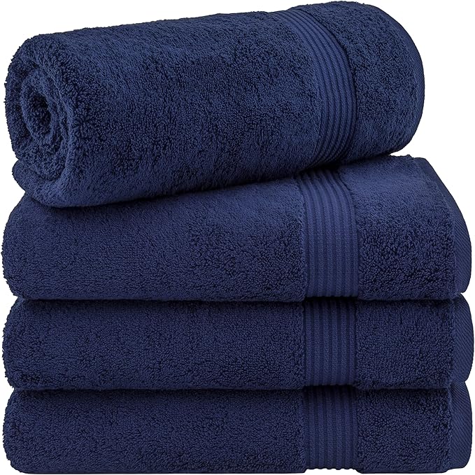Cotton Paradise 4 Piece Turkish Bath Towels for Bathroom, 100% Cotton Extra Large Soft Plush Towels Bathroom Set, Navy Blue