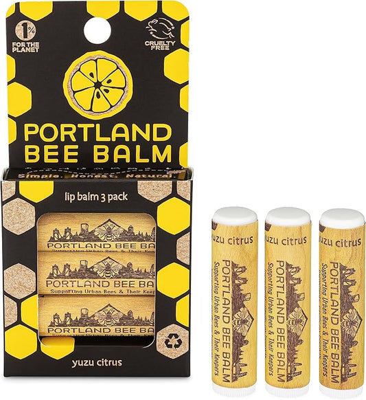 Portland Bee Balm All Natural Handmade Beeswax Based Lip Balm, Yuzu Citrus 3 Count